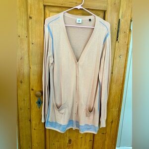 Cabi Pale Pink Cardigan W/Blue Trim Soft Weave Barbiecore Size Large Never Worn